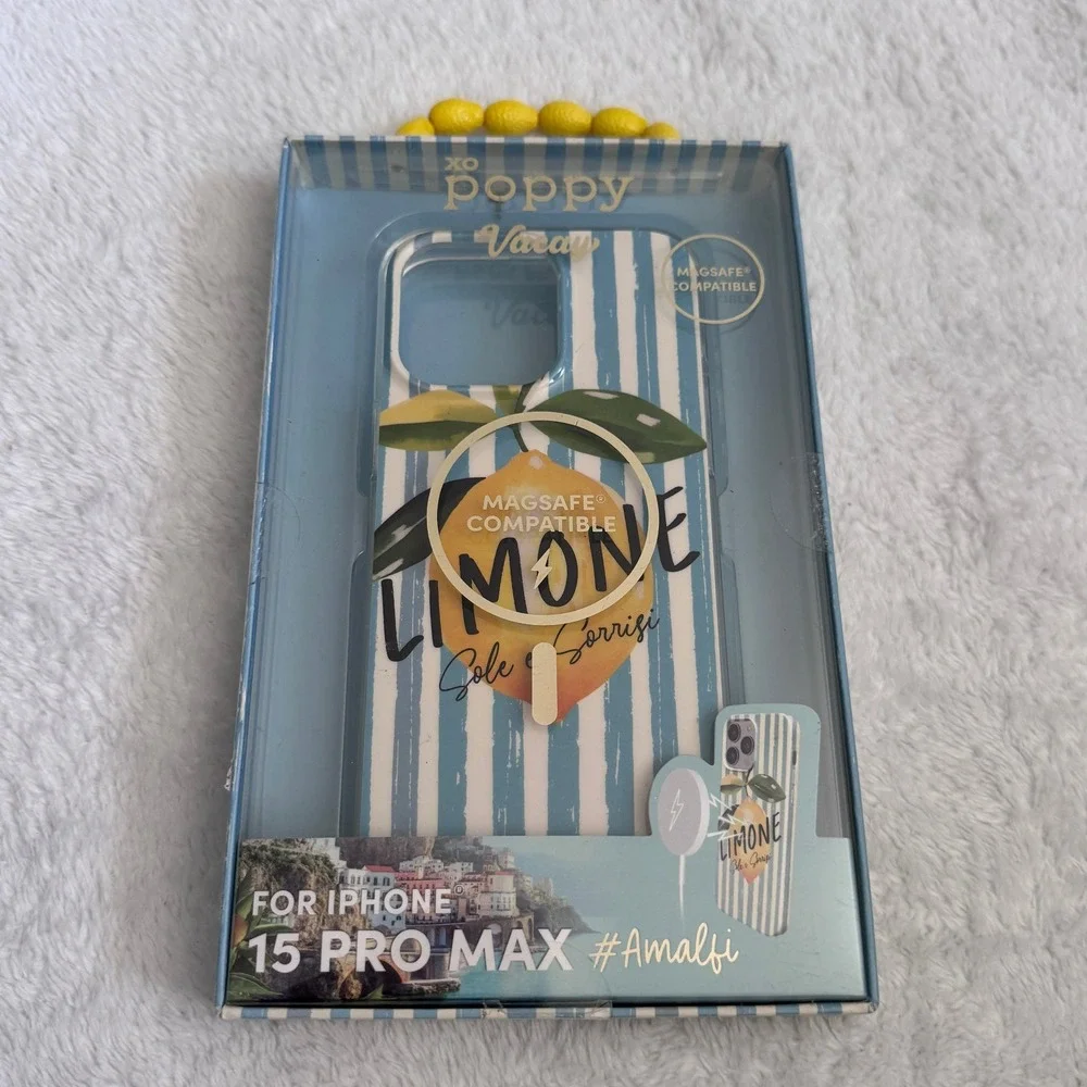 XO Poppy for iPhone 15 Pro Max Case MagSafe Amalfi Limone Blue Stripe NIP